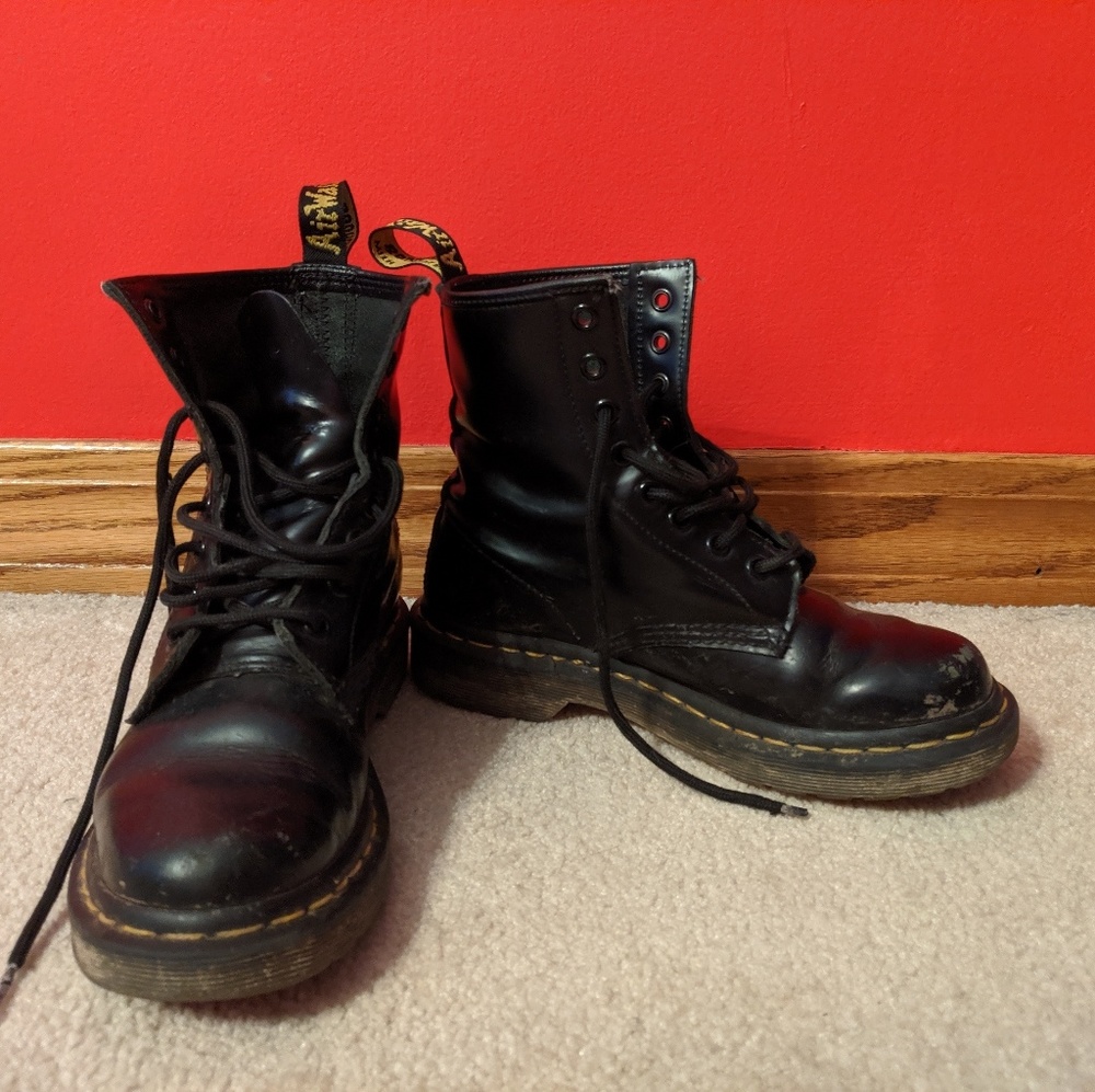 Well worn black Dr. Martens size 5